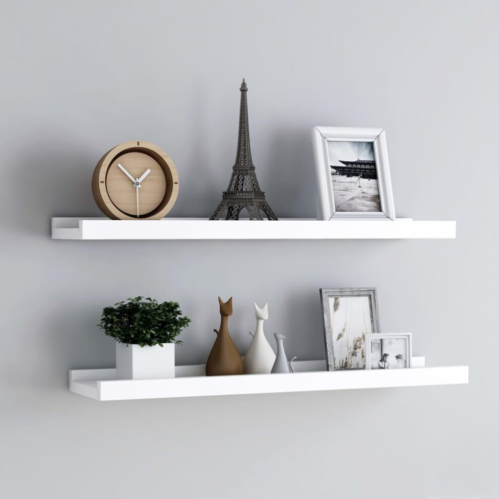 vidaXL 2x Picture Frame Ledge Shelves White MDF Wood Shelf Home Living Room