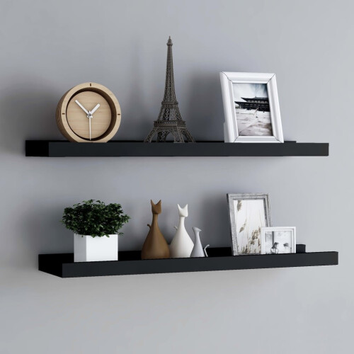 vidaXL 2x Picture Frame Ledge Shelves Black MDF Wood Shelf Home Living Room on OnBuy