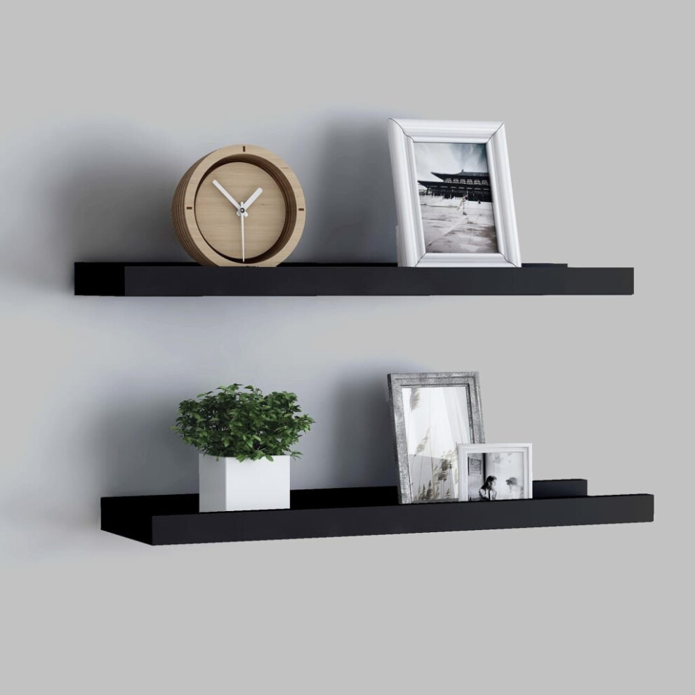 vidaXL 2x Picture Frame Ledge Shelves Black MDF Living Room Wood Shelf Home