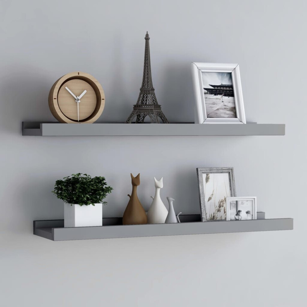 vidaXL 2x Picture Frame Ledge Shelves Grey MDF Wood Shelf Home Living Room