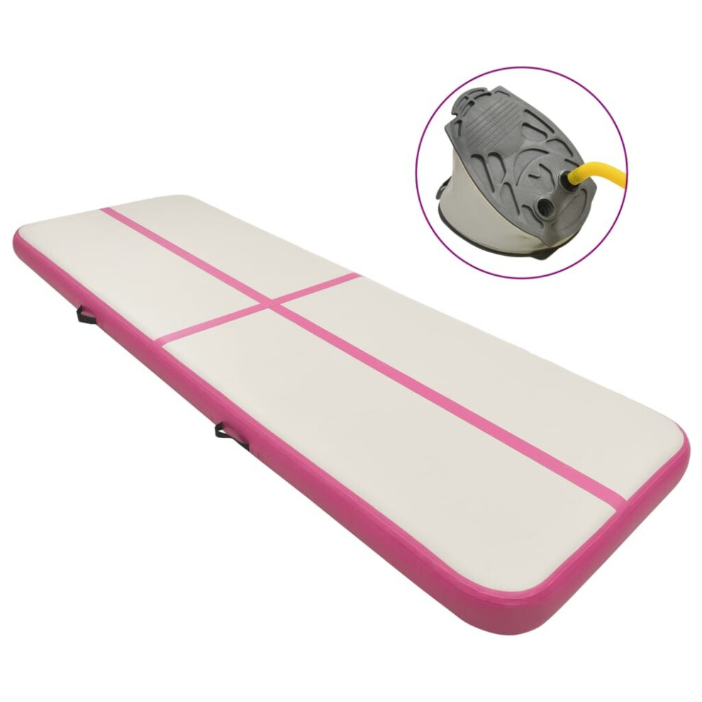 vidaXL Inflatable Gymnastics Mat with Pump PVC Pink Yoga Pilate Training Mat