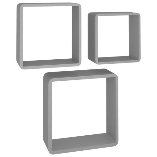 VidaXL vidaXL 3x Wall Cube Shelves Grey MDF Floating Display Storage Unit Bookcase 1
