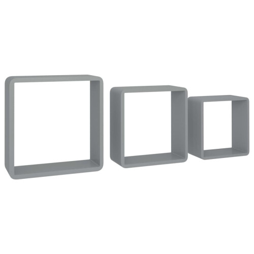 VidaXL vidaXL 3x Wall Cube Shelves Grey MDF Floating Display Storage Unit Bookcase 2