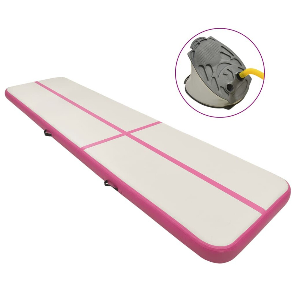 vidaXL Inflatable Gymnastics Mat with Pump 700x100x20 cm PVC Pink Exercise