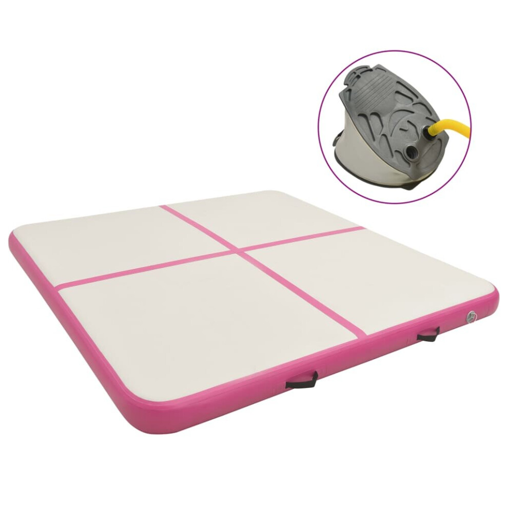 vidaXL Inflatable Gymnastics Mat with Pump 200x200x20 cm PVC Pink Exercise