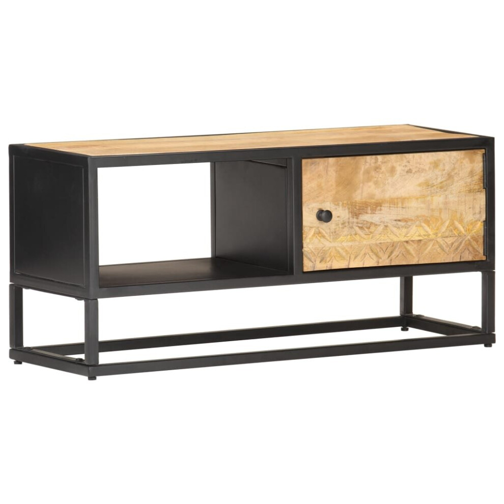 Vidaxl Rough Mango Wood Tv Cabinet With Carved Door Media Stand Sideboard