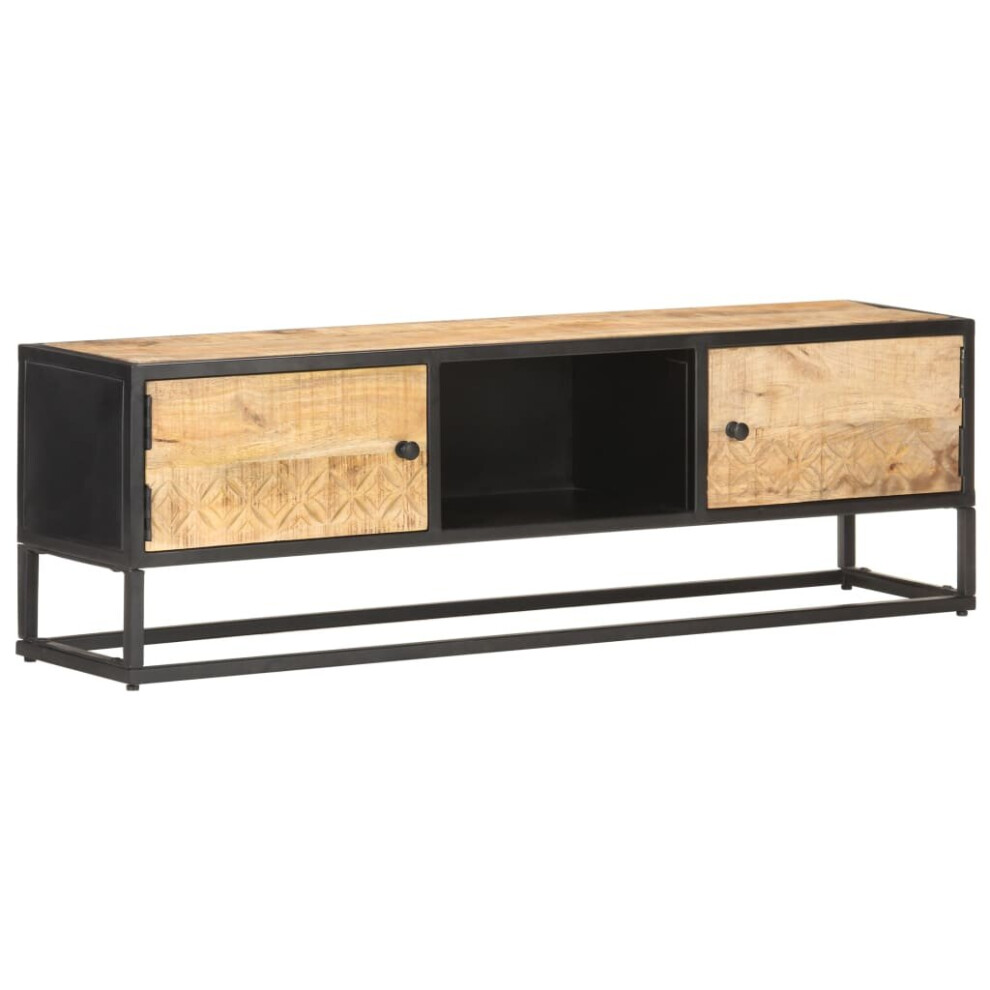 Vidaxl Rough Mango Wood Tv Cabinet With Carved Door Sideboard Media Stand