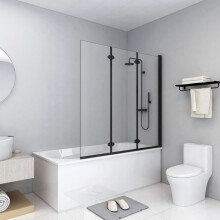 vidaXL Folding Shower Enclosure 3 Panels ESG Black Door - 130x138 cm, 6 mm Safety Glass, Adjustable 130-131 cm, 147191