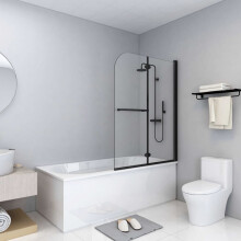 vidaXL Folding Shower Enclosure 2 Panels ESG Black - 95x140 cm, 4 mm Safety Glass, Adjustable 95-96 cm (Code 147193)