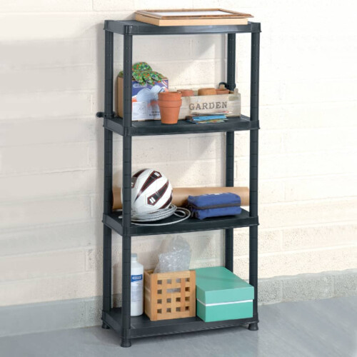 VidaXL vidaXL Storage Shelf 4-Tier Black Plastic Display Racking Unit Space Saving