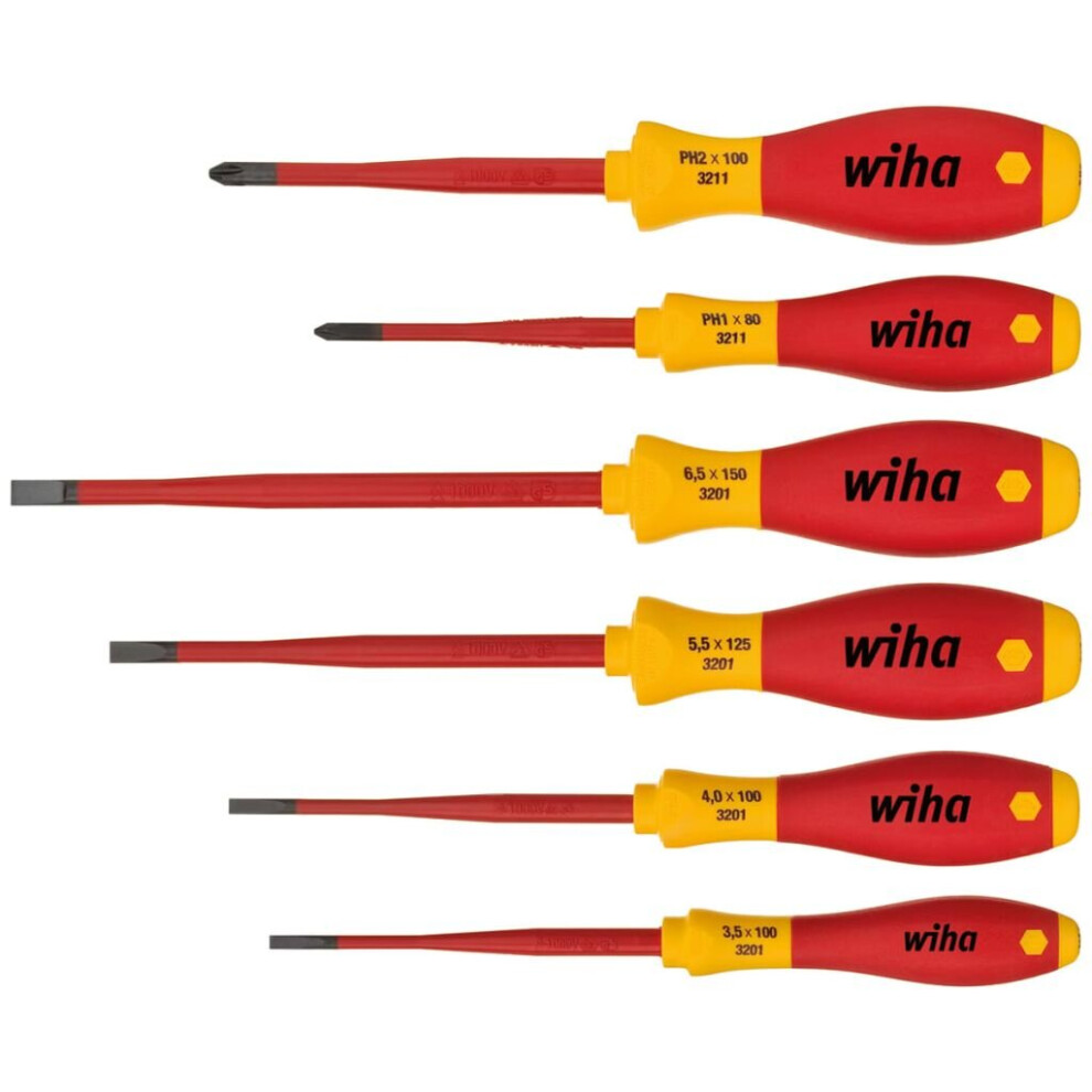 Wiha SoftFinish Electrician's Screwdriver Set Six Piece Hand Tools SlimFix 35389