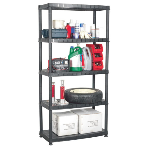 VidaXL vidaXL Storage Shelf 5-Tier Black Plastic Space Saving Display Racking Unit
