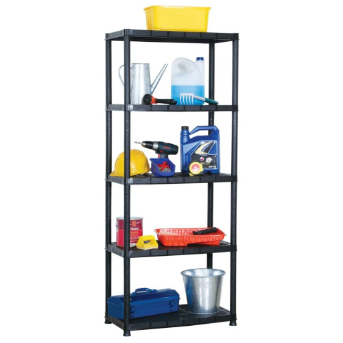 VidaXL vidaXL Storage Shelf 5-Tier Black Plastic Display Racking Unit Space Saving