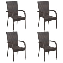 vidaXL 4x Stackable Outdoor Chairs Poly Rattan Brown Patio Garden Dining Seats