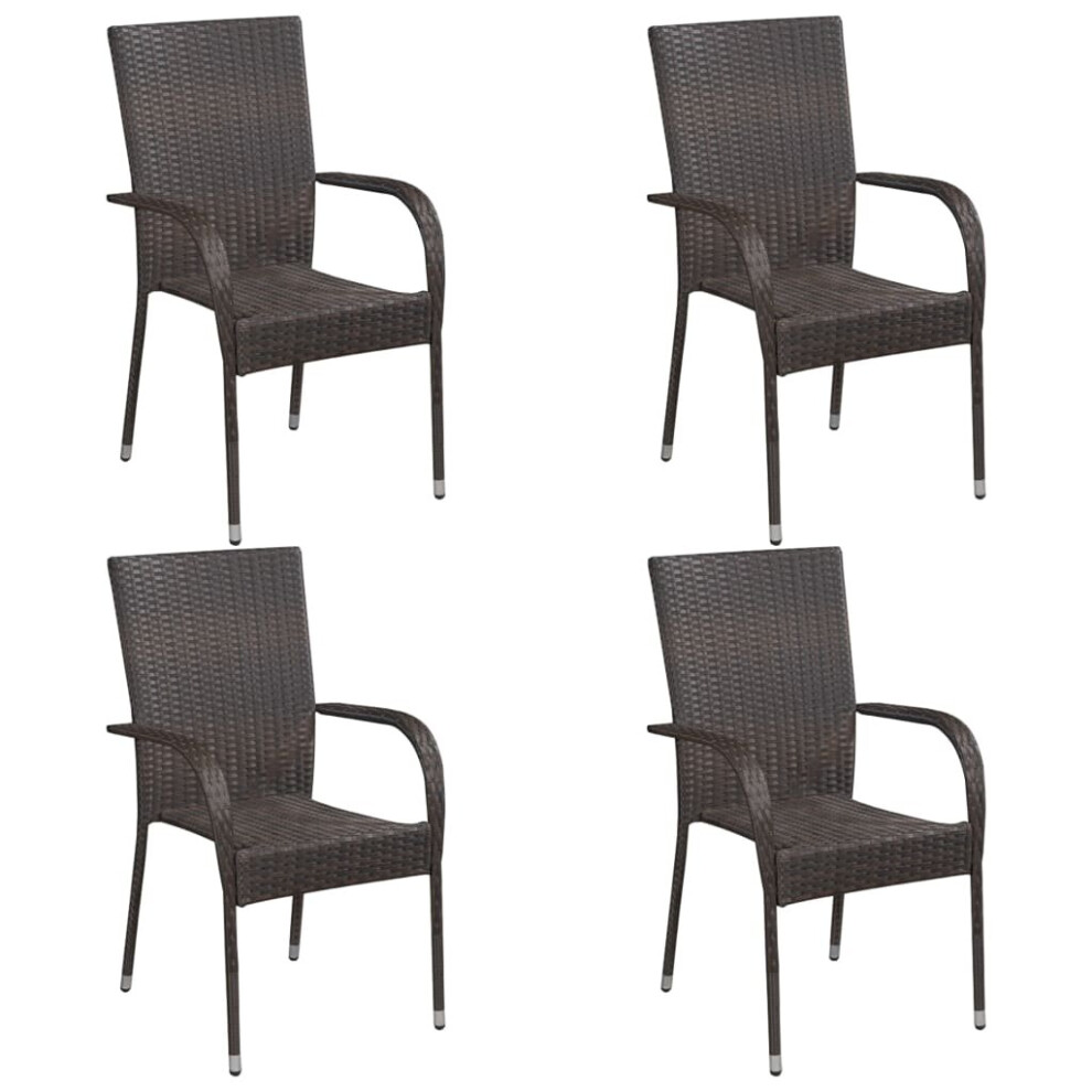 Vidaxl 4X Stackable Outdoor Chairs Poly Rattan Brown Patio Garden Dining Seats