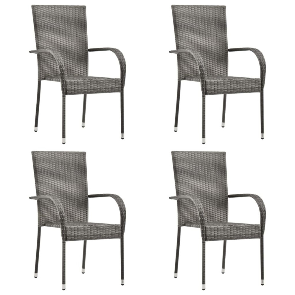 vidaXL 4x Stackable Outdoor Chairs Grey Poly Rattan Patio Garden Dining Seat