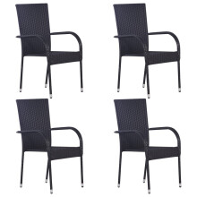 vidaXL 4x Stackable Outdoor Chairs Poly Rattan Black Patio Garden Dining Seats