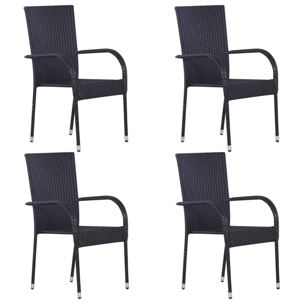 vidaXL 4x Stackable Outdoor Chairs Poly Rattan Black Patio Garden Dining Seats