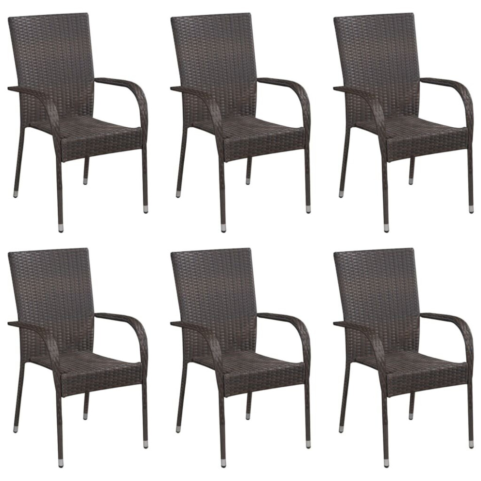 vidaXL 6x Stackable Outdoor Chairs Poly Rattan Brown Patio Garden Dining Seats