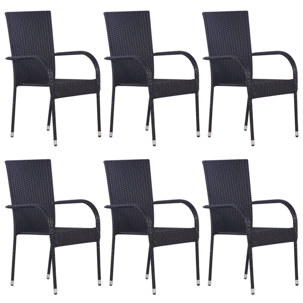 vidaXL 6x Stackable Outdoor Chairs Poly Rattan Black Patio Garden Dining Seats