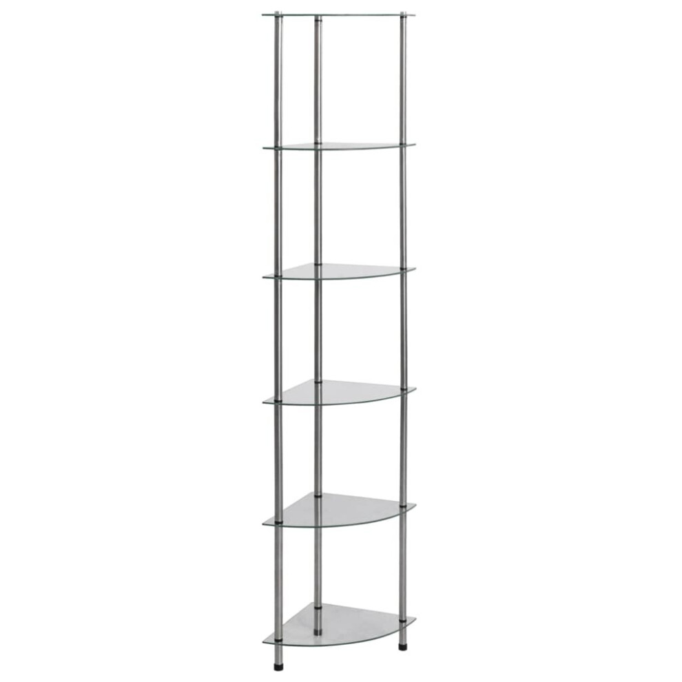 vidaXL 6-Tier Shelf Transparent Tempered Glass Display Storage Rack Shelving