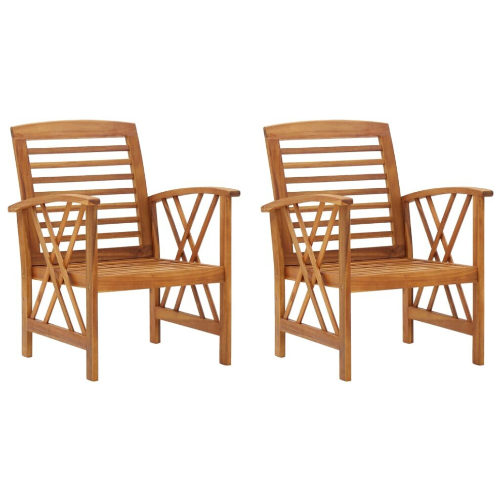 Vidaxl Solid Acacia Wood 2X Garden Chairs Wooden Outdoor Dining Seat Armchair