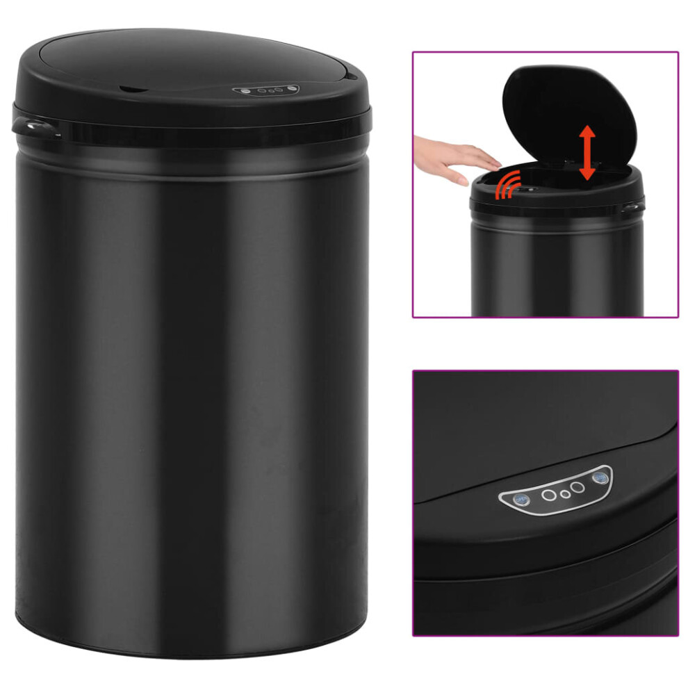 vidaXL Automatic Sensor Dustbin 30L Carbon Steel Black Kitchen Waste Dust Bin