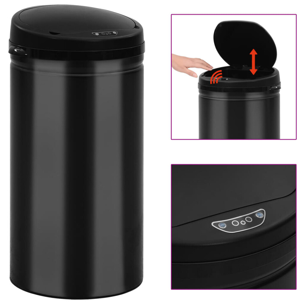 vidaXL Automatic Sensor Dustbin 50L Carbon Steel Black Kitchen Waste Dust Bin