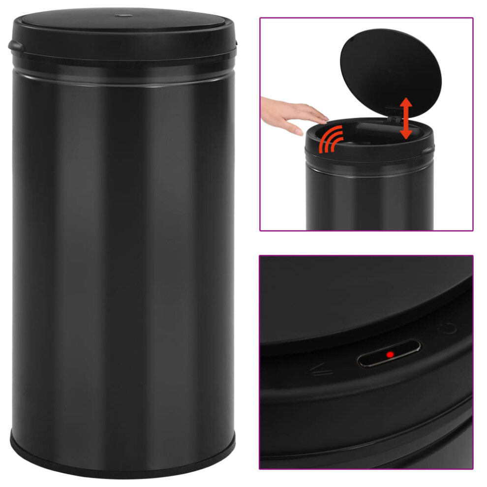 vidaXL Automatic Sensor Dustbin 60L Carbon Steel Black Kitchen Waste Dust Bin