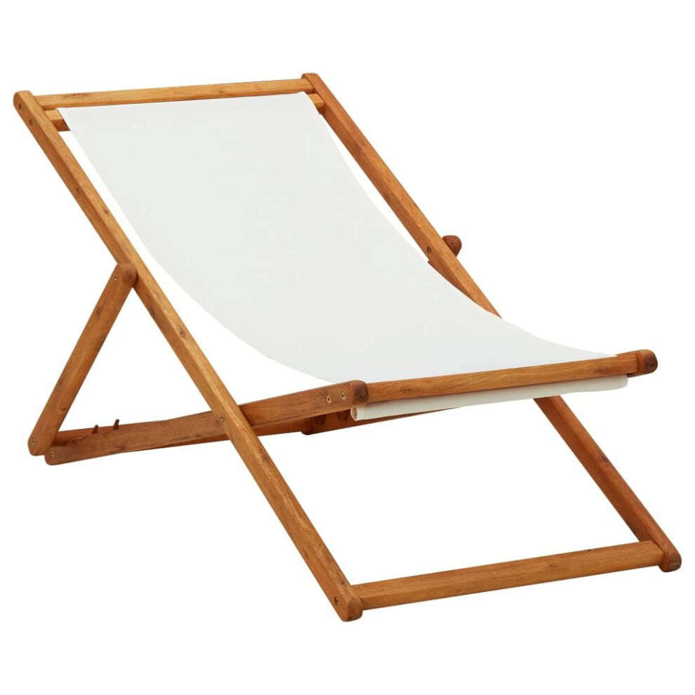 vidaXL Eucalyptus Wood Folding Beach Chair Fabric Cream White Outdoor Seat