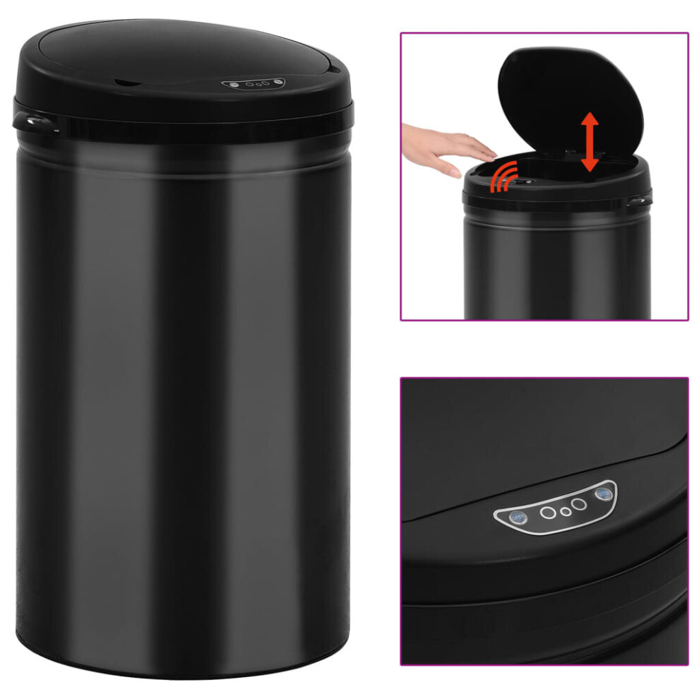 vidaXL Automatic Sensor Dustbin 40L Carbon Steel Black Kitchen Waste Dust Bin