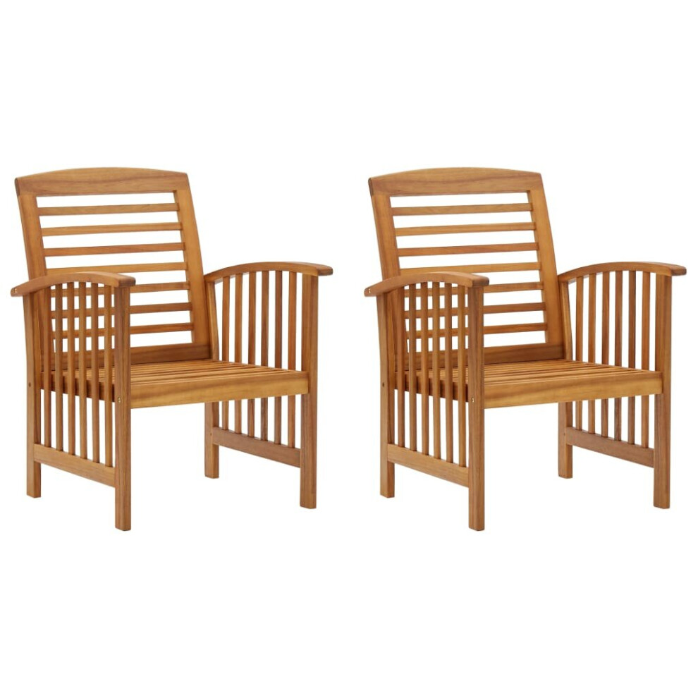 vidaXL 2x Solid Acacia Wood Garden Chairs Wooden Outdoor Dining Seat Armchair