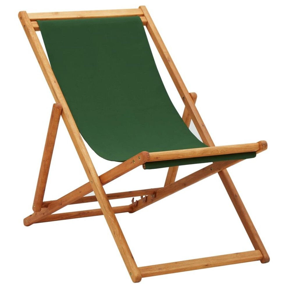 vidaXL Eucalyptus Wood Folding Beach Chair Fabric Green Seating Furniture