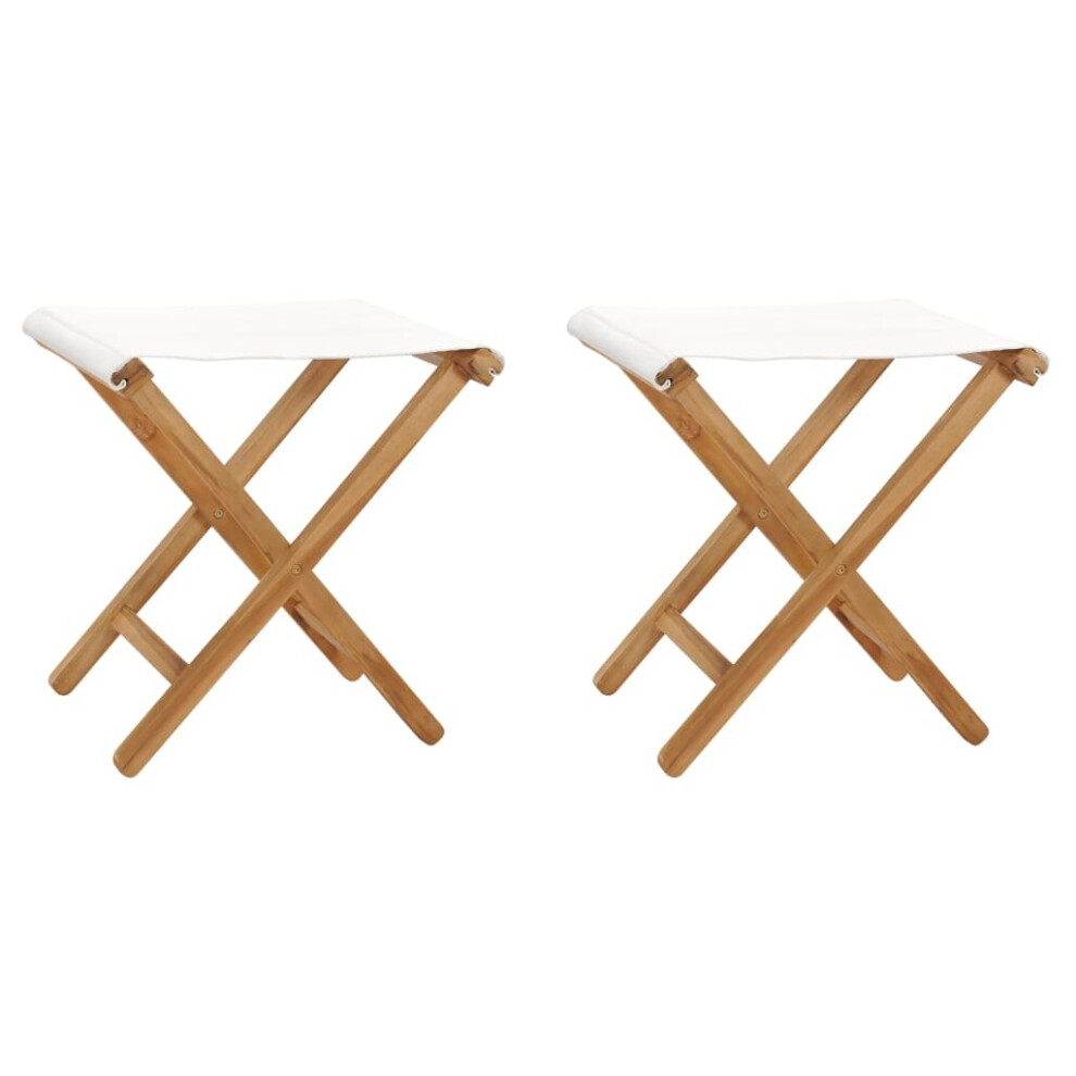 vidaXL 2x Folding Chairs Solid Teak Wood and Fabric Cream White Camping Chair