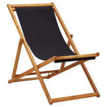 vidaXL Eucalyptus Wood Folding Beach Chair Fabric Black Seating Furniture