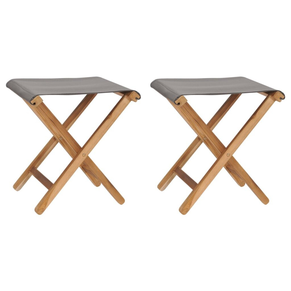 Vidaxl 2X Folding Chairs Solid Teak Wood And Fabric Dark Camping Chair Grey