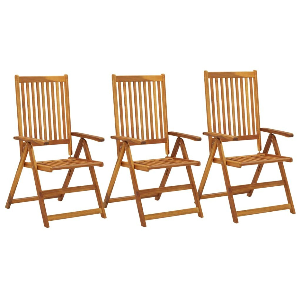 Vidaxl 3X Solid Acacia Wood Garden Reclining Chairs Outdoor Seating Furniture Brown