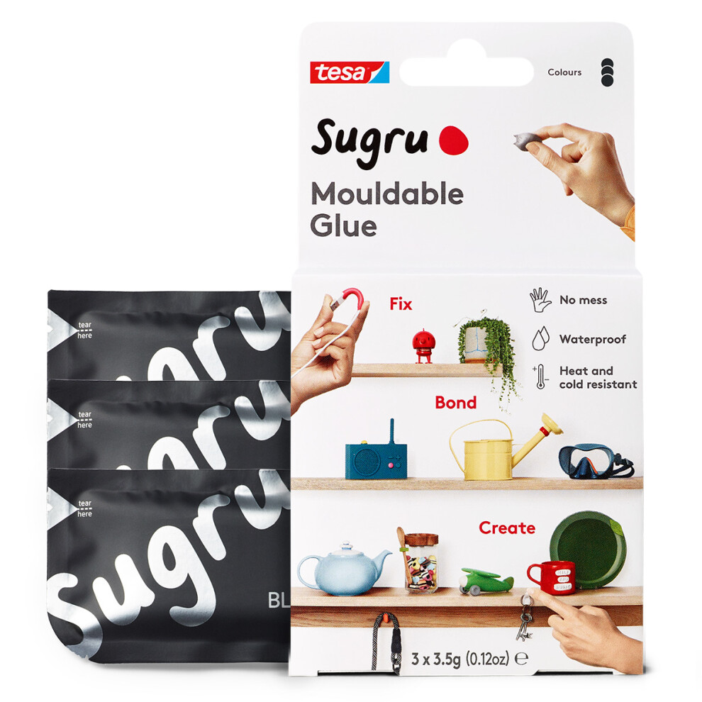 (Black 3 Pack) Sugru Mouldable Glue by tesa, 3-pack
