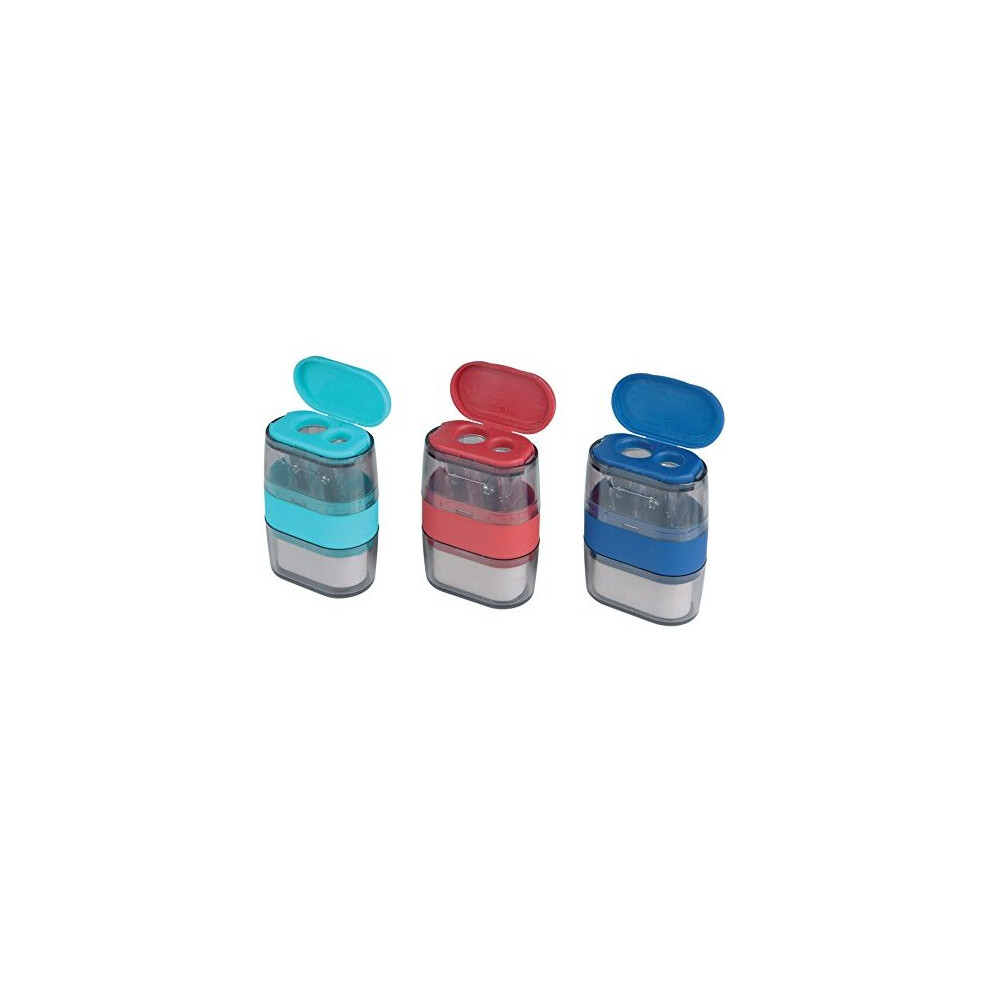 Helix Balance Duo Two Hole Pencil Sharpener and Eraser (Assorted Colours)