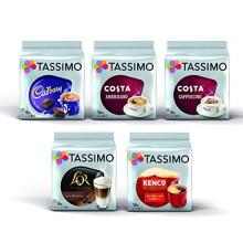 Tassimo Coffee Selection - Costa Cappuccino/Americano/Cadbury Hot Chocolate/L'Or Latte Macchiato/Kenco Americano pods - 5 Packs (56 Servings)