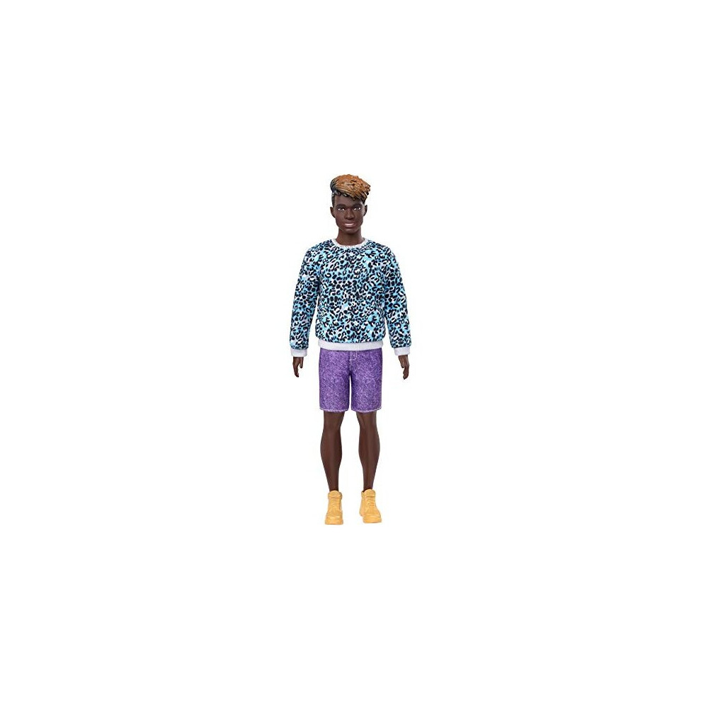 Ã¢Barbie Ken Fashionistas Doll #153 With Sculpted Dreadlocks Wearing Blue Animal-Print Shirt, Purple Shorts & Boots, Toy For Kids 3 To 8 Years Old