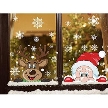 FINGOOO 74 pieces Peeping Santa and Rudolph- Christmas Window Cling Snowflake Decal Window Decoration, 6 Sheet (Peeping Santa Rudolph)