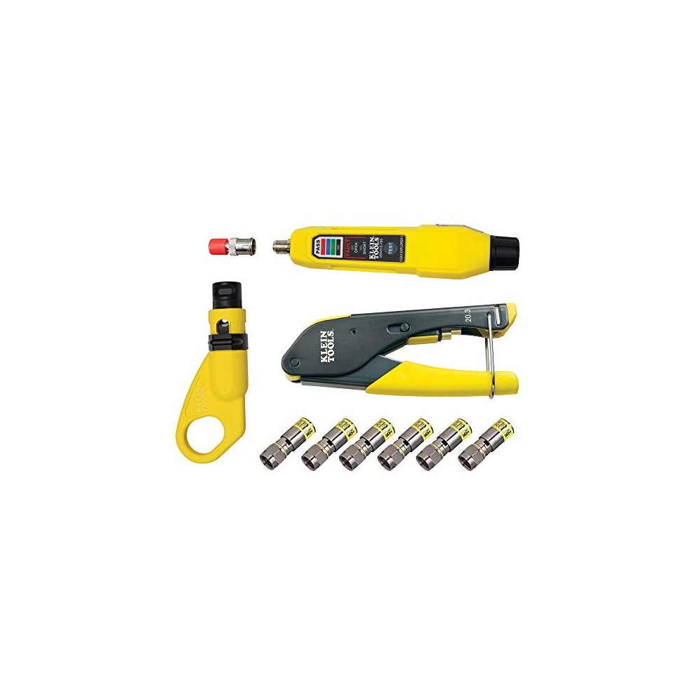 KLEIN TOOLS Coax Installation and Cable Testing Kit with Crimper, Stripper, Tester and F-Connectors VDV002-818