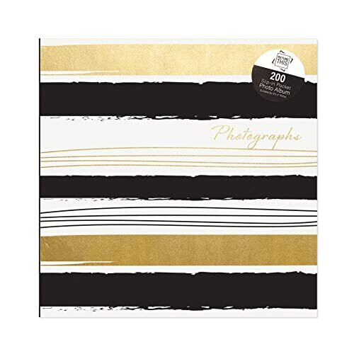 Tallon Black & Gold Stripes 6x4 Photo Album Memo Slip in Holds 200 Photos
