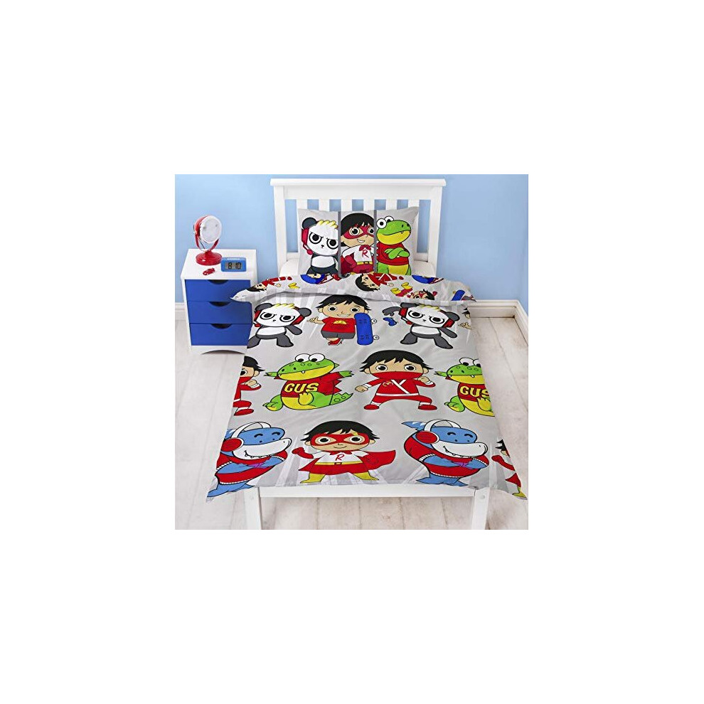 Ryans World Gang Single Duvet Cover | Reversible Official Merchandise Bedding | Featuring Red Titan, Combo Panda & Gus