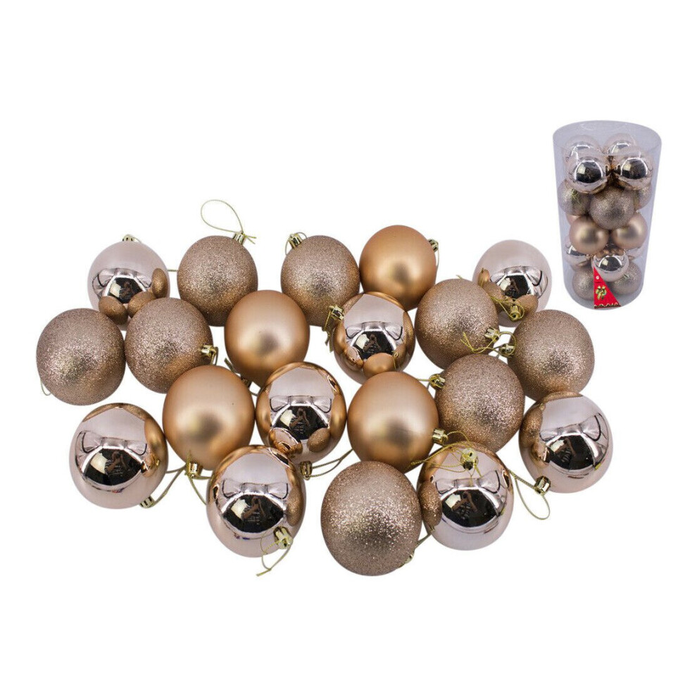 Rose Gold Baubles Bulk Pack Christmas Decoration Assorted Shiny Matt Glitter 8cm