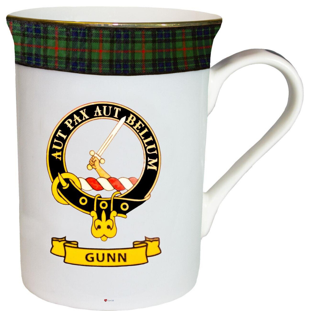 China Tea Mug Gunn Clan Crest Fine Bone Tea & Coffee Cup Made in Scotland