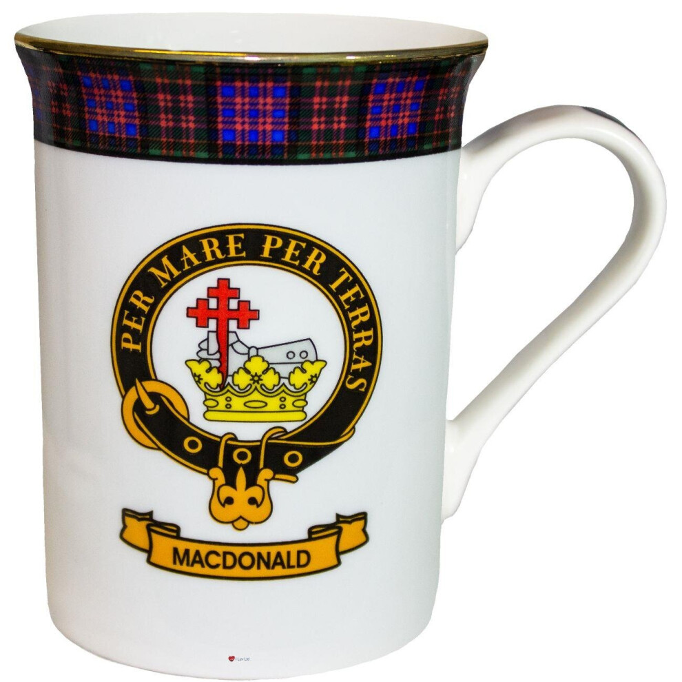 China Tea Mug MacDonald Clan Crest Fine Bone Tea & Coffee Cup Made in Scotland