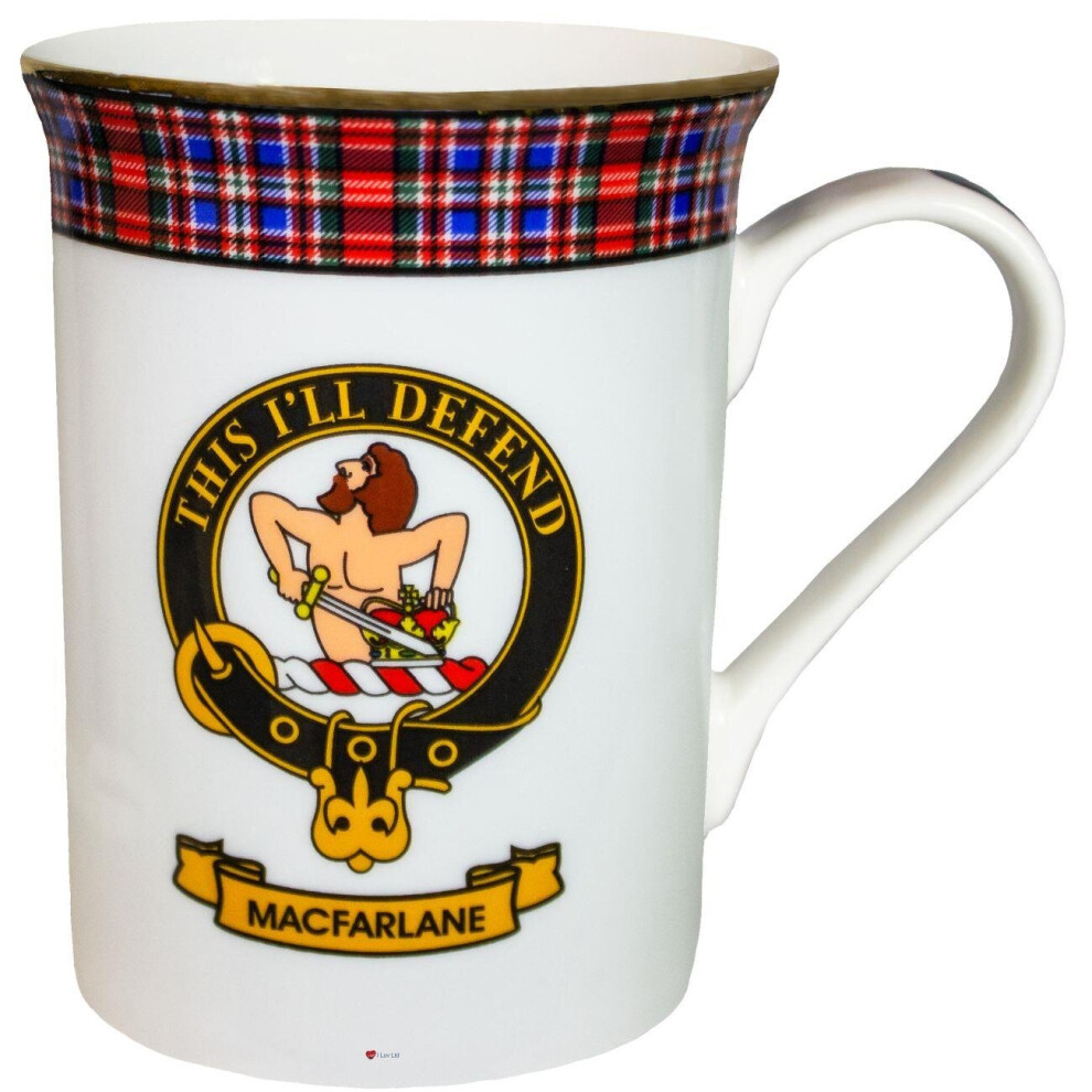 China Tea Mug MacFarlane Clan Crest Fine Bone Tea & Coffee Cup Made in Scotland