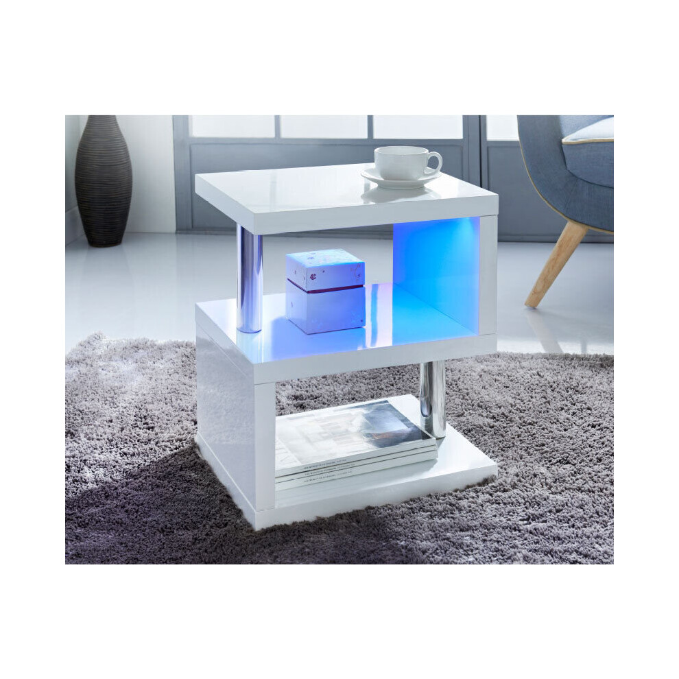 High Gloss 2 Tier Side Coffee Table With LED Light G-0232
